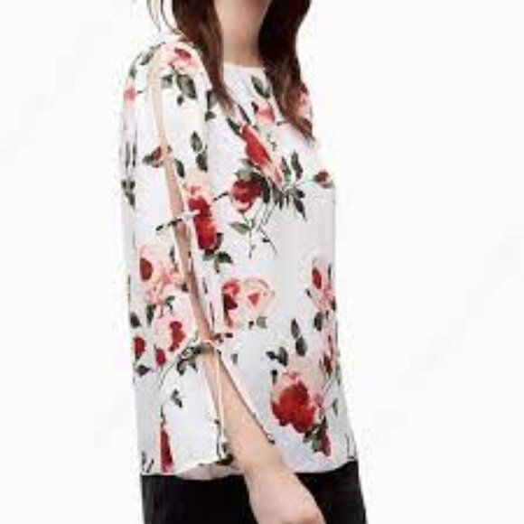 ARITZIA Wilfred Pozzi Black Floral Tie Sleeve Blouse - Picture 2 of 12